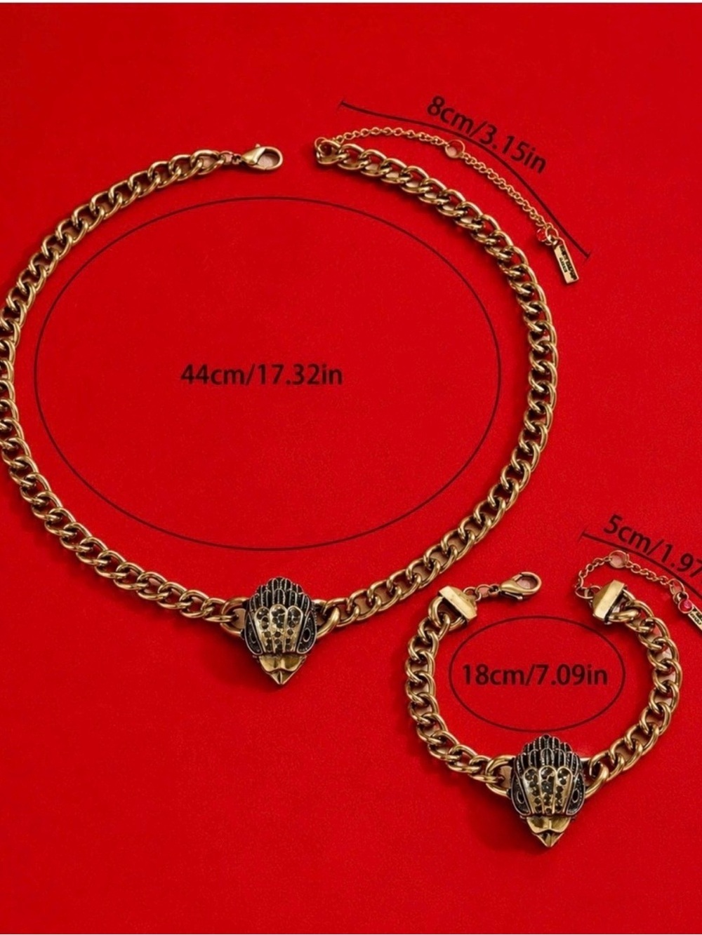 New Vintage Eagle head necklace bracelet set - Picture 2 of 9